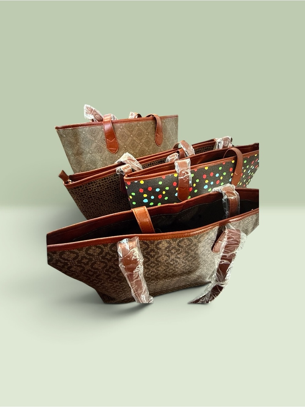 Stylish Brown Patterned Tote Bag with Colorful Accent
